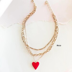 Layered Chain Heart Pendant Necklace | Valentine's Day Jewelry | Black ...