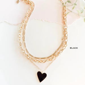 Layered Chain Heart Pendant Necklace | Valentine's Day Jewelry | Black ...