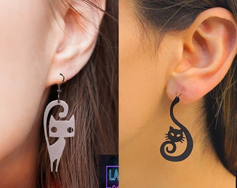 2 earrings. 2 different files. wooden earrings. cat earrings. file. file segment. women&#39;s arts. vector