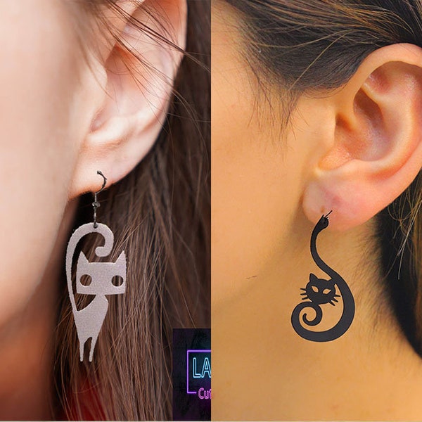 2 earrings. 2 different files. wooden earrings. cat earrings. file. file segment. women's arts. vector