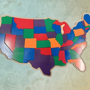 Laser Cut Wooden USA Map Puzzle For Kids DXF SVG File.  usa puzzle