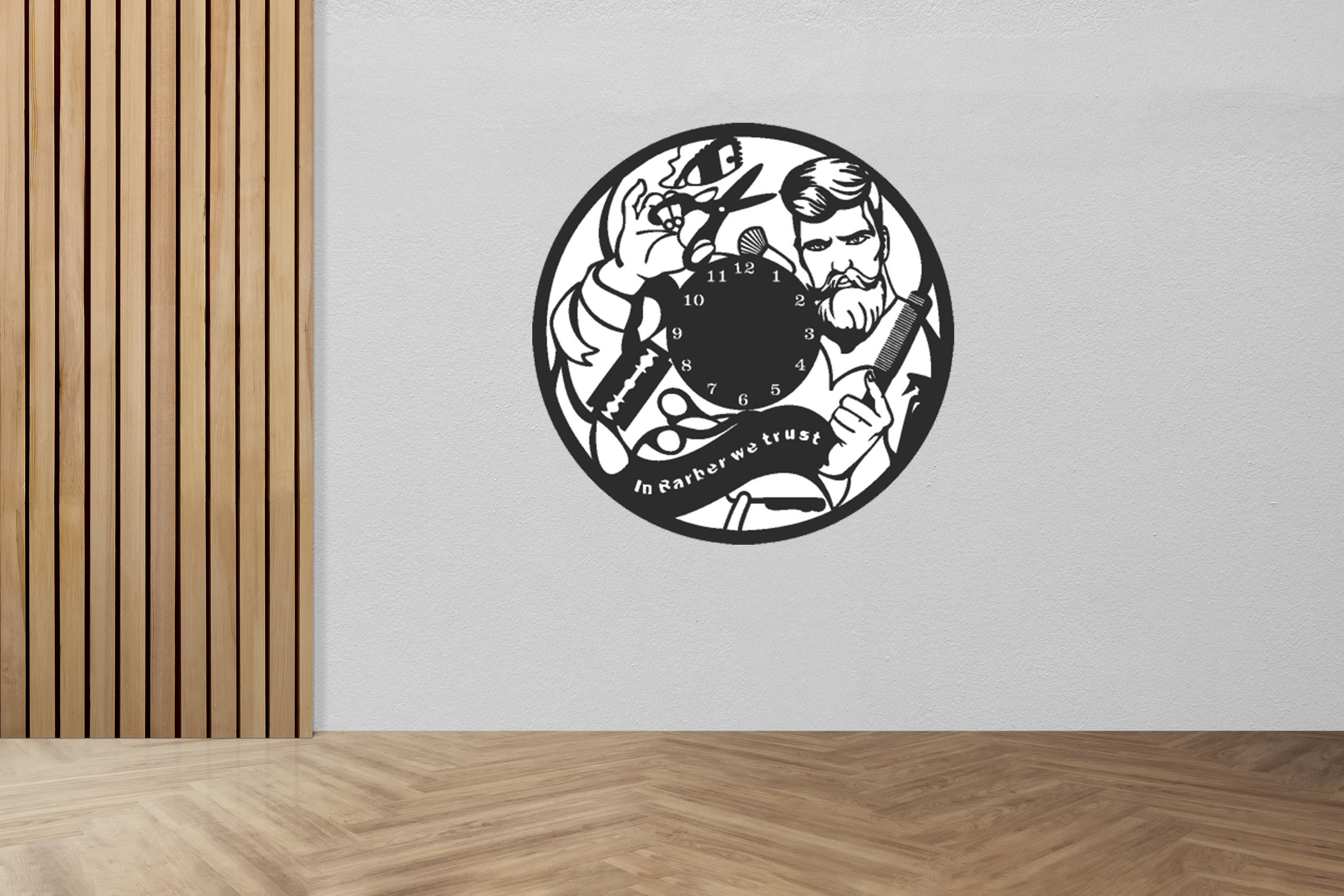 In Barber We Trust Wall Clock Vinyle DXF File