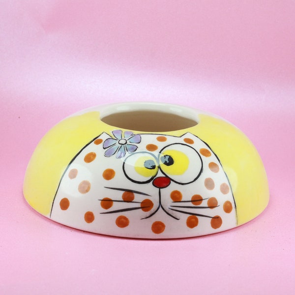 Custom Design Ceramic Cat Water Bowl. Crazy Cat handmade ceramic cat water bowl. Cat drinking bowl. Non-wetting water bowl. Pet Bowl