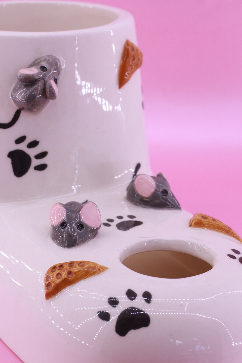 Custom Ceramic Cat Water Bowls. Mouse and Cheese Cat Drinking Etsy