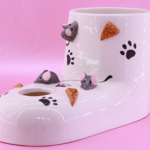 Custom Ceramic Cat Water Bowls. Mouse and Cheese cat drinking bowls. Volume-1,5 lt pet bottle. Cat drinking bowl. Non-wetting water bowl.