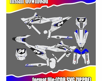 CustomDirt BikeGraphics Kit – White Black Blue Motocross Decals, Number Plate04DigitalDownloadSVG,PDF,CDR,ZIP