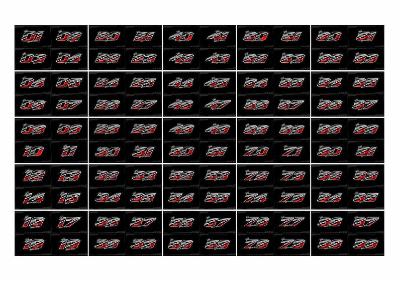 01-99 Racing Number PNG Sporty Font Decals for Helmet, Carapparel ...
