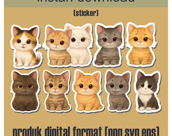 Cute Cat Stickers | High-Resolution PNG Format (Digital Download)
