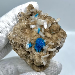 Very Rare Deep Blue Natural Cavansite Blossoms/Cavensite Crystal On Matrix With Stilbite Blades,Cavansite Crystal From Wagholi Mines Pune.IN