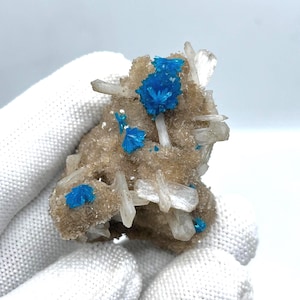 Very Rare Deep Blue Natural Cavansite Blossoms/Cavensite Crystal On Matrix With Stilbite Blades,Cavansite Crystal From Wagholi Mines Pune.IN