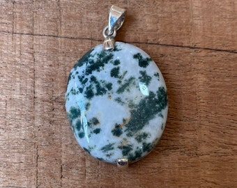 Natural Tree Agate Pendant: Handmade 925 Sterling Silver Jewelry