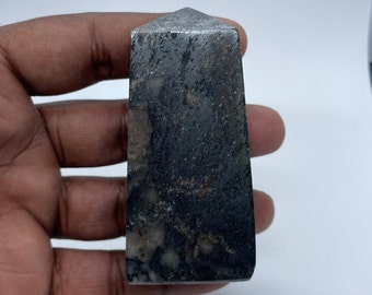 Natural Silver Hematite Meditation Aura Chakra Power Healing Stone Hand Made 4 Sided Tower Point,Root Chakra Crystal - Grounding Stone...