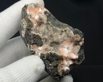 Prachtige oranje thomsoniet, zeldzame vondst uit India - Zeldzaam mineraal exemplaar, zeldzame vondst zeoliet uit India