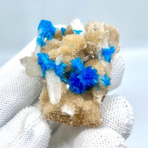 Very Rare Deep Blue Natural Cavansite Blossoms/Cavensite Crystal On Matrix With Stilbite Blades,Cavansite Crystal From Wagholi Mines Pune.IN