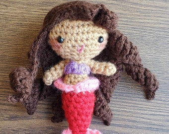 6" Mermaid doll with pink tail, Cute Mermaid Amigurumi