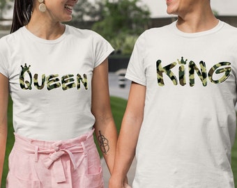 Camisas de camuflaje King Queen Couples, camisas de parejas del 1er aniversario, camisas Together Since, regalo de aniversario personalizado