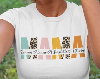 Personalized Mama Shirt With Kids Names, Custom Mama Shirt, Leopard Print, Gift For Mom, Mother's Day Shirt