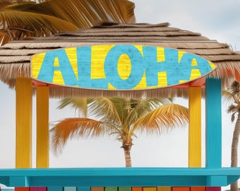 Aloha Surfboard Sign: Hawaiian Beach Bar Decor