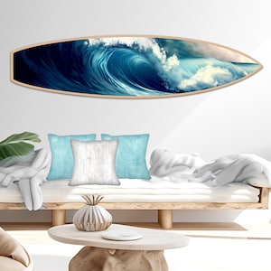 Wave Crashing Surfboard Wall Art: Coastal Beach House Decor