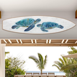 Sea Turtle Surfboard Wall Art: Coastal Beach House Decor