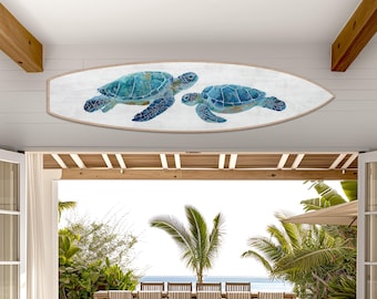 Sea Turtle Surfboard Wall Art: Coastal Beach House Decor
