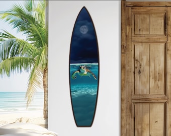 Sea Turtle Surfboard Wall Art: Coastal Beach House Decor