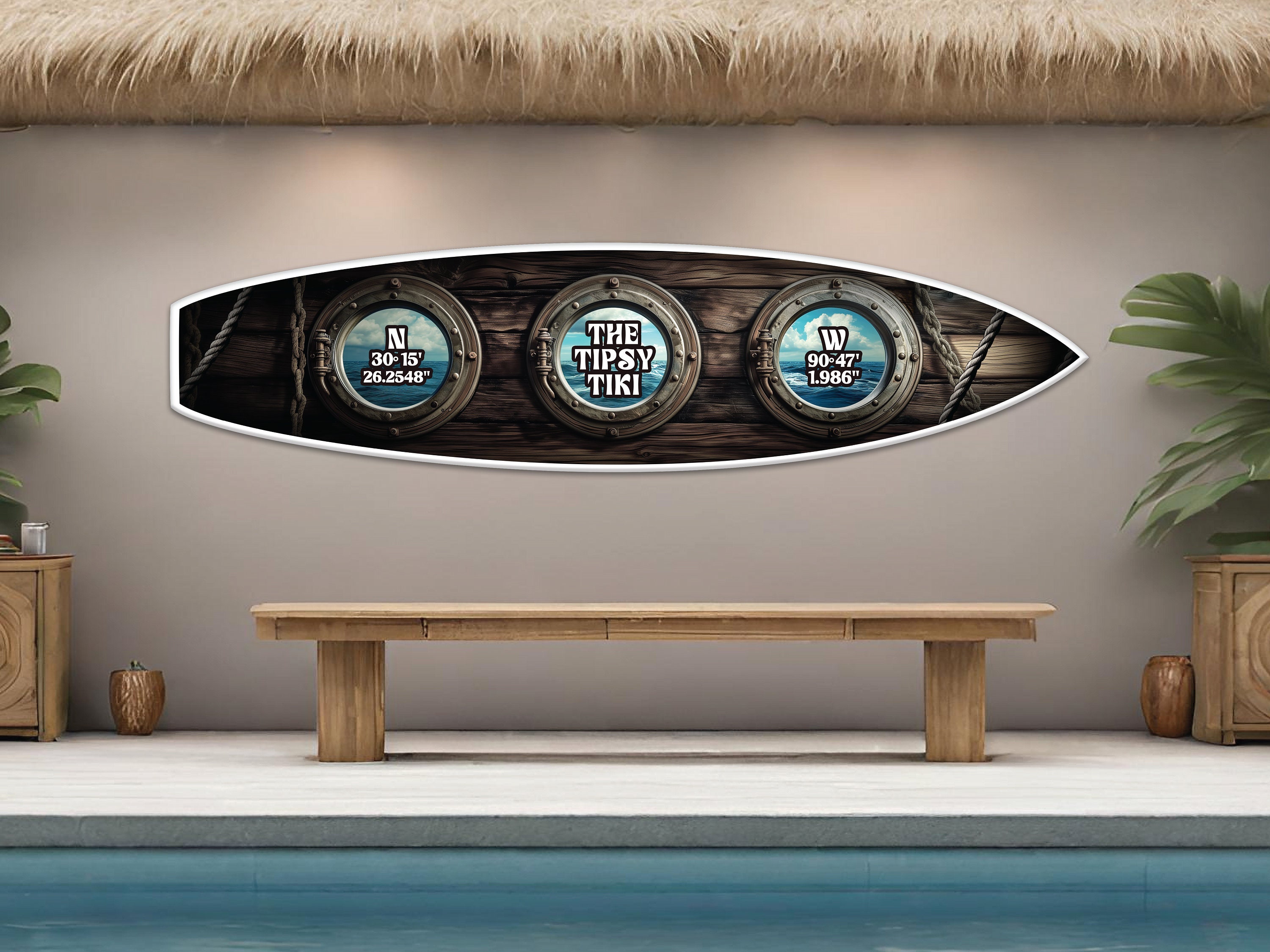 Vintage Wood Surfboard Wall Plaque - Hawaiian Tiki Bar Decor By Hawaiijoes