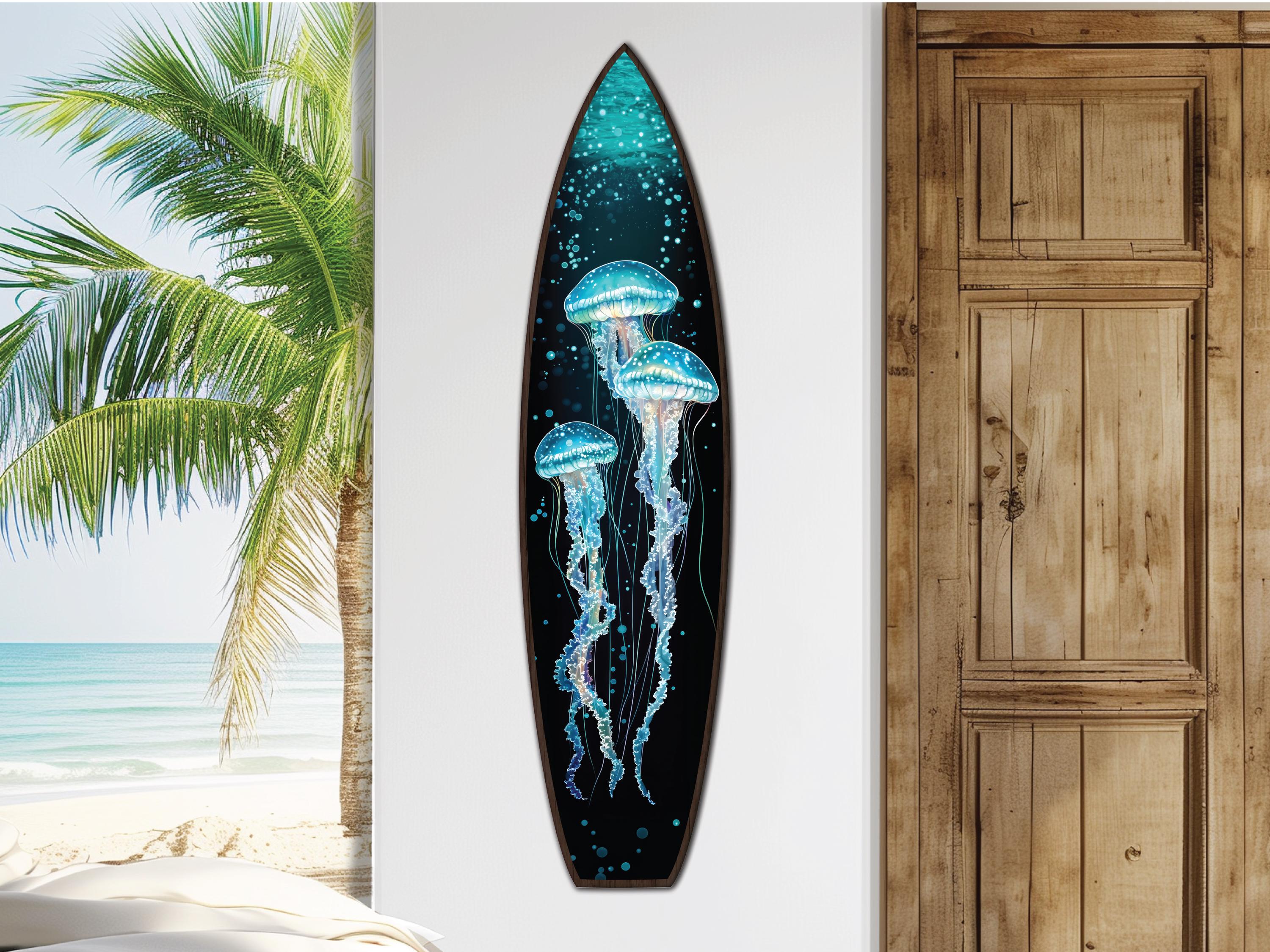 Jellyfish Wall Art, Decorative Wooden Surfboard, Beach House & Coastal ...