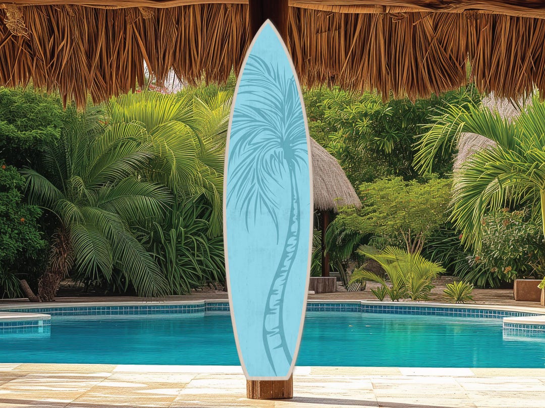 Wooden Surfboard Wall Art: Beach House Coastal Decor, Palm Tree Design ...