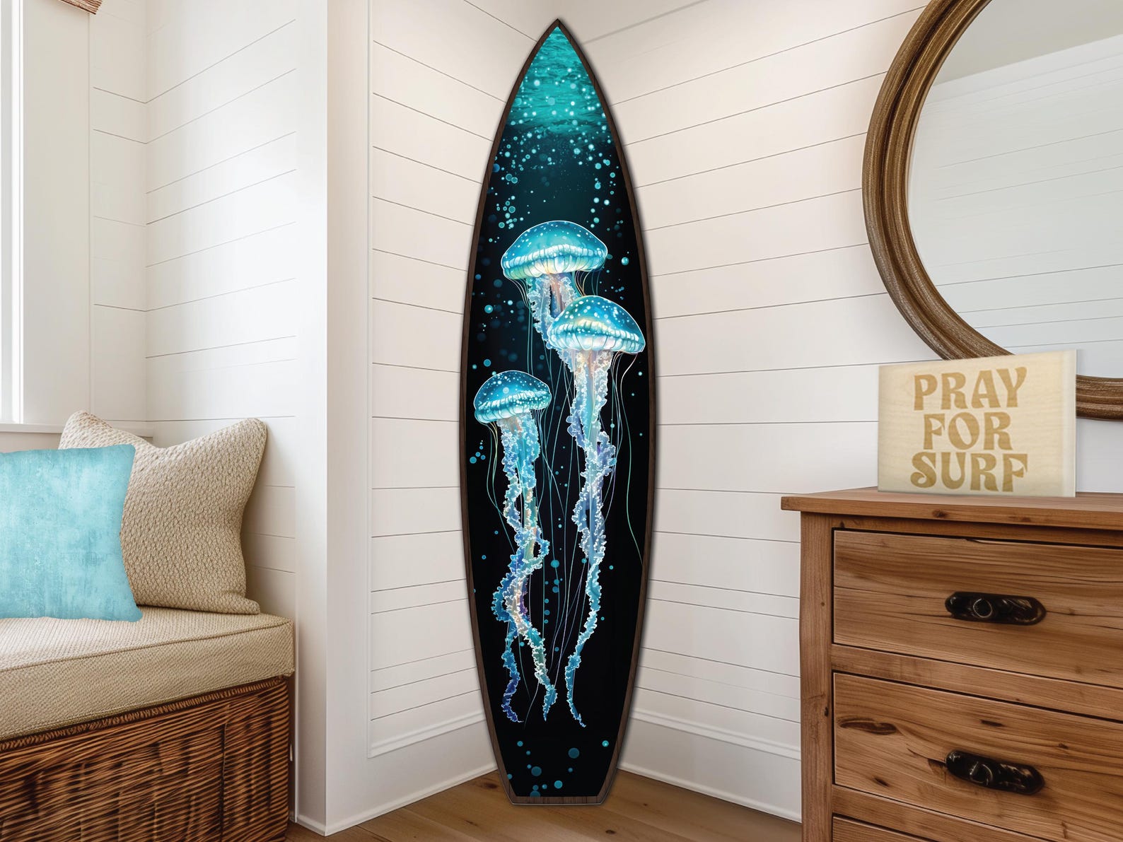 Jellyfish Wall Art, Decorative Wooden Surfboard, Beach House & Coastal ...