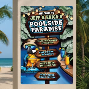Personalized Pool Sign, Aluminum Wall Art, Funny Pool Decor, Large Weatherproof Outdoor Sign, Cute Family Pool Sign, Gift for Pool Owner
