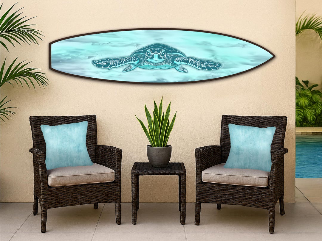 Teal Sea Turtle Surfboard Wall Art: Coastal Beach House Decor - Etsy