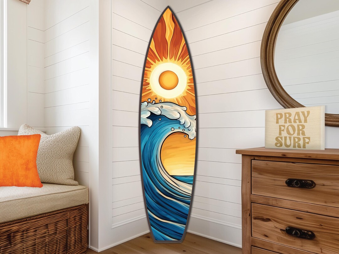 Sun & Surf Wooden Surfboard Wall Art: Coastal Beach House Decor - Etsy