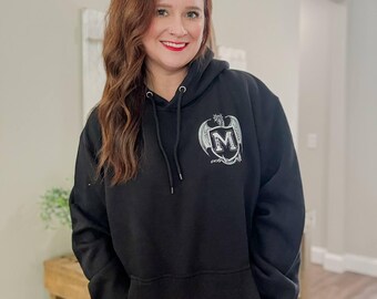 Mageia War College Three-Panel Fleece Hoodie, Dragon Crest and Runes, The Scars WIthin Sweatshirt, Fantasy Book Lover Gift, Ang T Dalton