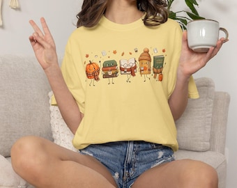 Leuk T-shirt met herfstthema en leesfiguren | Pompoenen, boeken en een gezellige sfeer | Perfect cadeau voor boekenliefhebbers in de herfst