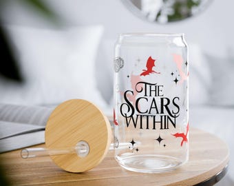 The Scars Within 16oz glazen sipper geïnspireerd op The Scars Within-roman, Novelty Cup, uniek drinkgerei, cadeau voor lezers, literair glaswerk