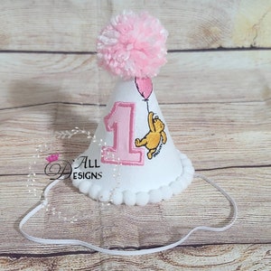 First Birthday Hat , Classic Winnie the Pooh 1st Birthday, Baby 1st birthday , Girl Birthday Hat , Cake Smash , Party Hat , Girl Party Hat