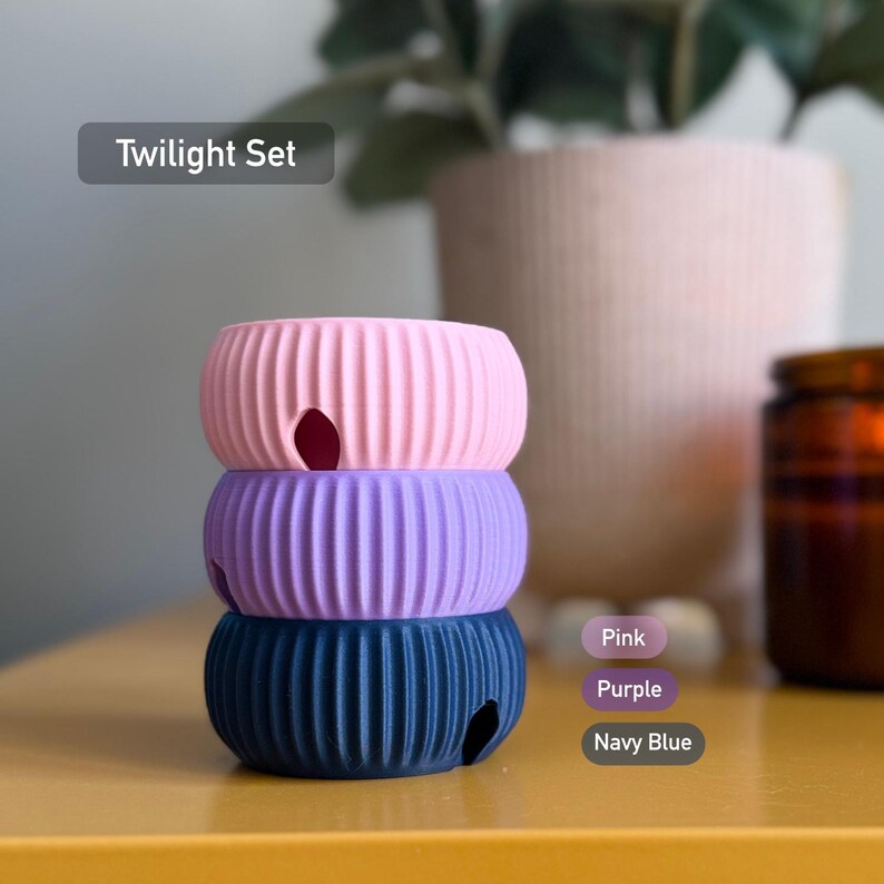 Minimalist Cable Tidy Organiser | Rotating Cord Winder for Desk & Travel | Compact Stylish Cable Storage with 1m 2m 3m Lengths | Nashimono Twilight Set