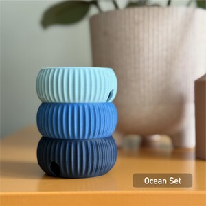 Minimalist Cable Tidy Organiser | Rotating Cord Winder for Desk & Travel | Compact Stylish Cable Storage with 1m 2m 3m Lengths | Nashimono Ocean Set