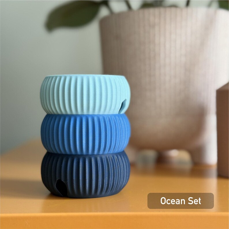 Minimalist Cable Tidy Organiser | Rotating Cord Winder for Desk & Travel | Compact Stylish Cable Storage with 1m 2m 3m Lengths | Nashimono Ocean Set