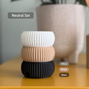 Minimalist Cable Tidy Organiser | Rotating Cord Winder for Desk & Travel | Compact Stylish Cable Storage with 1m 2m 3m Lengths | Nashimono Neutral Set