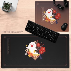 Tappetino da scrivania Genshin Impact ispirato a Hu Tao / Grande tappetino per mouse da gioco in verde e nero per ufficio, lavoro o postazione di gioco / Design Anime Liyue