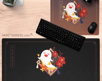 Hu Tao-Inspired Genshin Impact Desk Mat | Large Gaming Mouse Pad in Green & Black for Office, Work, or Gaming Setup | Anime Liyue Design