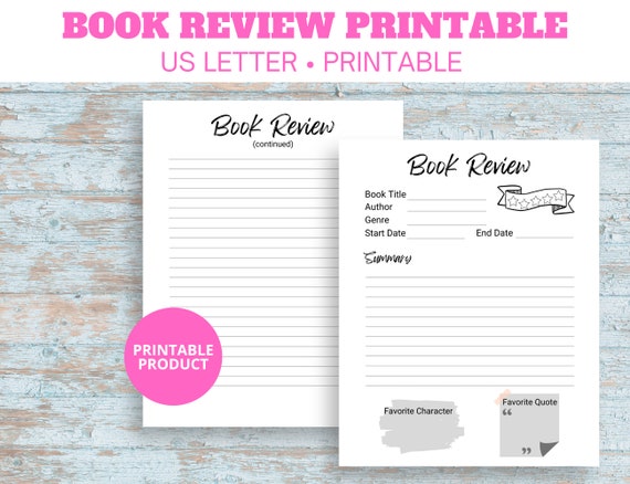Book Review Printable Book Journal Reading Review Printable - Etsy
