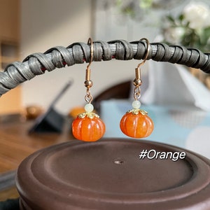 BibaboYaba, Jade Pumpkin earring,simple earring, vintage earring.