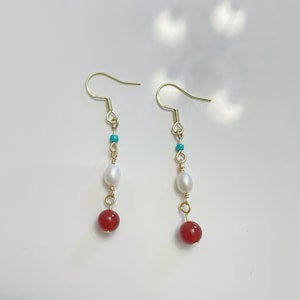 Pearl And Agate Dangle Earrings, Vintage Earrings