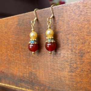 Pendiente de ágata, Pendiente de perla, Pendiente vintage, Regalo para ella