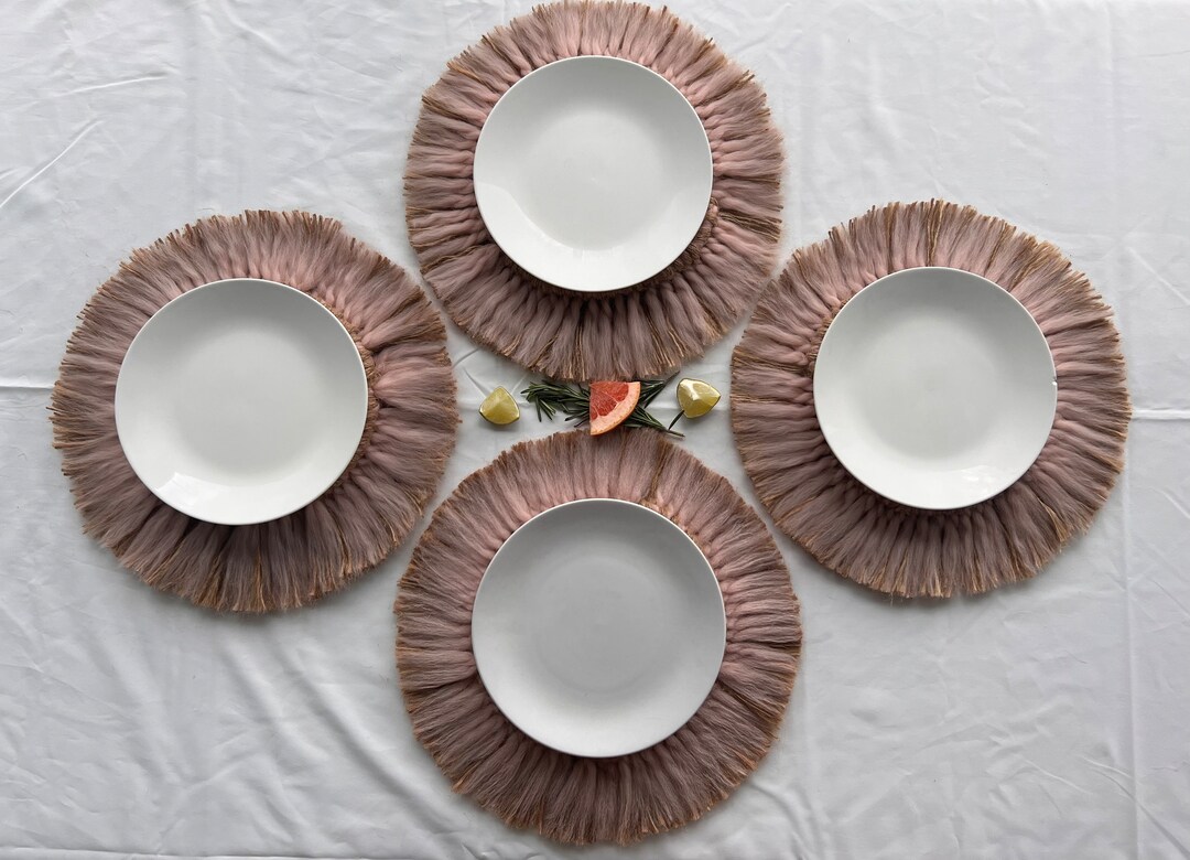 Boho Chic Placemats Round Placemats With Fringe Set of Etsy