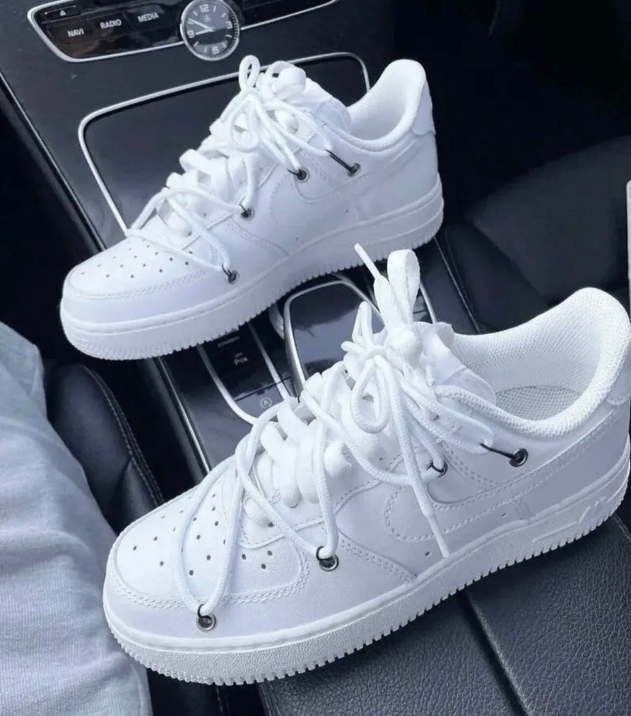 Custom Air Force 1 Triple White Thin Rope Laces With Dunk 