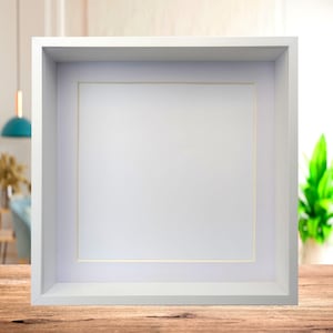 16x16 white 3d shadow box frame: deep display with mount